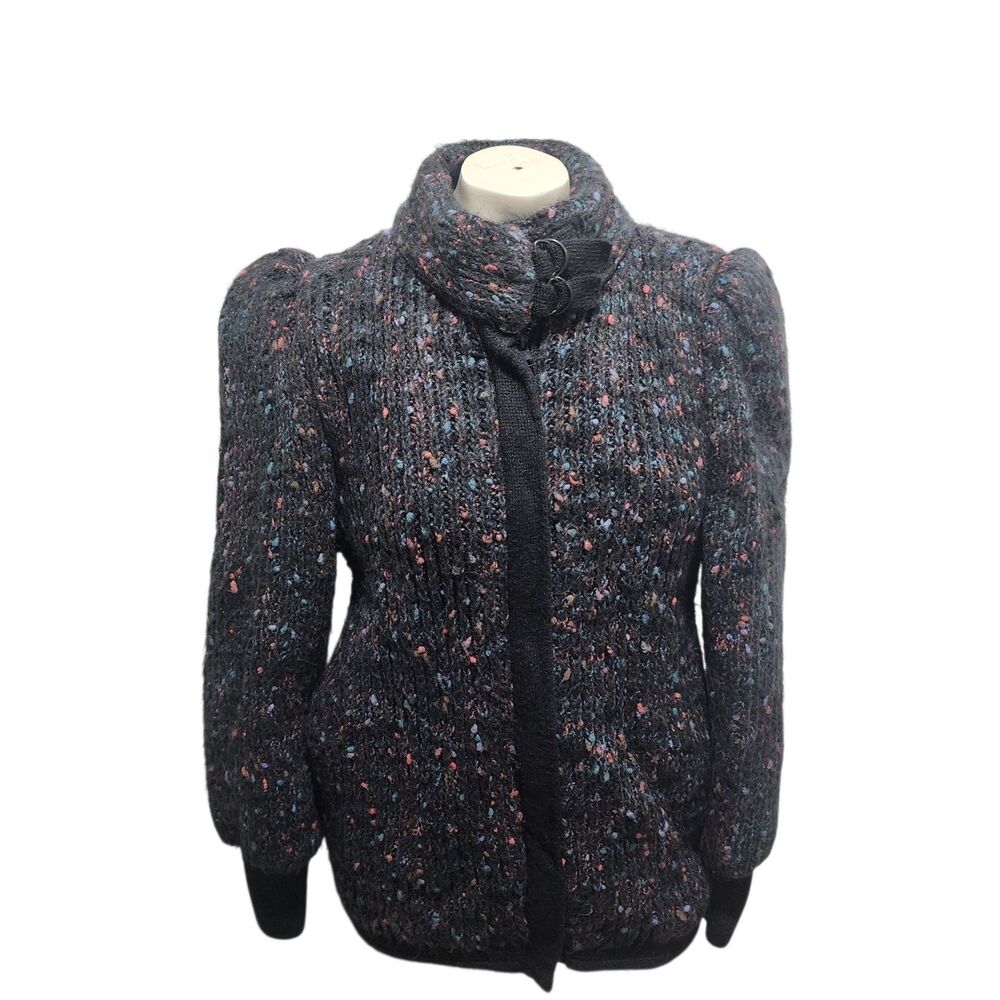 Vintage UZZI Nep Tweed Wool Jacket Women’s M Mock Neck Hook Front